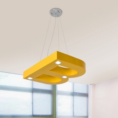 LED Study Room Chandelier Light Simple Red/Yellow/Green Hanging Ceiling Lamp with Letter Metal Shade