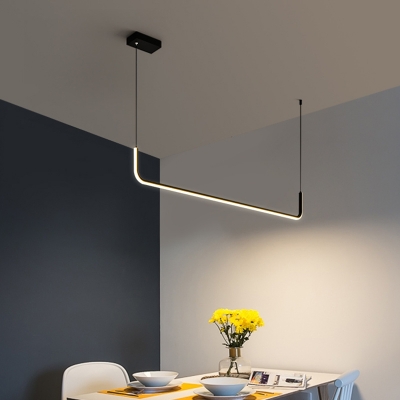 Linear Metallic Island Light Fixture Modernism LED Black Hanging Lamp Kit in Warm/White Light for Dining Room