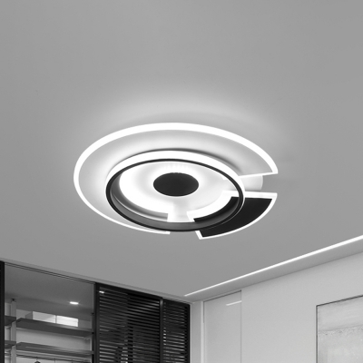 Loop Flush Mount Lighting Contemporary Acrylic LED Bedroom Ceiling Lamp in Black and White, 18