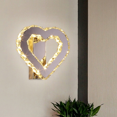 Loving Heart Beveled Crystal Sconce Modernist Stainless-Steel LED Wall Mounted Lamp