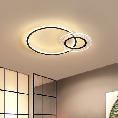 Metal Round Flush Mount Lighting Modernist Black/Black and Gold LED Flush Lamp Fixture, 18.5