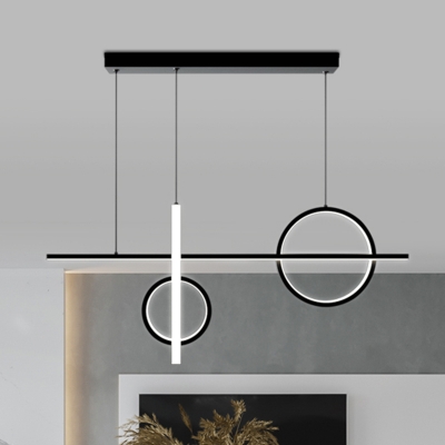 Metallic Flute and Round Chandelier Modernist LED Suspended Lighting Fixture in Black/Gold, 23.5