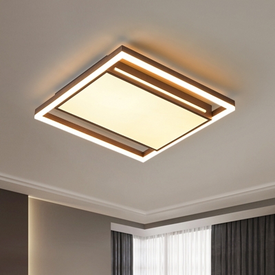 Metallic Square Ceiling Lighting Simple LED Brown Flush Mount Lamp Fixture in Warm/White Light
