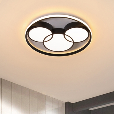 Mickey Flush Light Fixture Modern Acrylic LED Bedroom Close to Ceiling Lamp in Black with Circle Frame