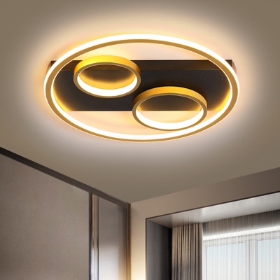 Minimalism LED Flush Lamp Black Circular Ceiling Mounted Light with Metal Shade for Living Room