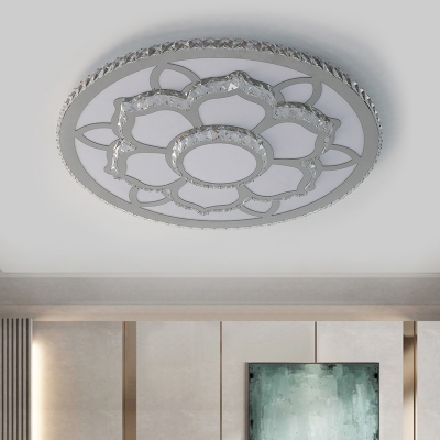 Modern Flower Flush Ceiling Light Beveled Crystal Living Room LED Flush Mount Fixture in Stainless-Steel, Warm/White Light
