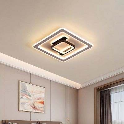 Modern LED Ceiling Light Fixture with Acrylic Shade Black and White Square Flush Mount in Warm/White Light