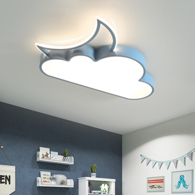 Moon Behind Cloud Ceiling Lamp Kids Acrylic Pink/Blue/Gold LED Flush Mount Recessed Lighting for Child Bedroom