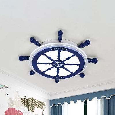 Nautical Rudder Flush Lamp Fixture Acrylic LED Bedroom Ceiling Flush Mount in Blue