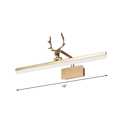 Nordic Linear Vanity Lighting Metal Rest Room LED Wall Mounted Lamp with Deer Deco in Gold, Warm/White Light