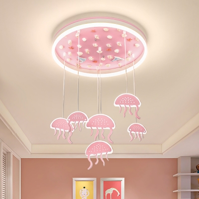 Pink Draped Jellyfish LED Ceiling Lamp Kids Style Acrylic Flush Mount Lighting for Nursery