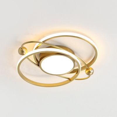 Ring Sleeping Room Semi Mount Lighting Metallic LED Modernism Close to Ceiling Lamp in Gold, Warm/White Light