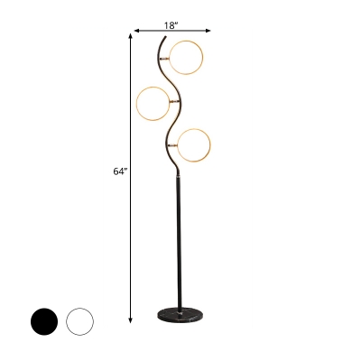 Round Bedroom Floor Lamp Metal LED Modernist Standing Lighting in Black/White with Branch Design