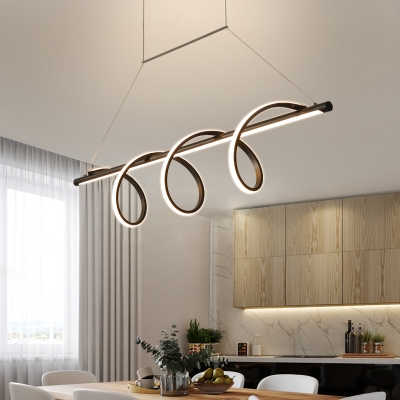 Simple LED Hanging Chandelier Black Swirl Ceiling Suspension Lamp with Acrylic Shade