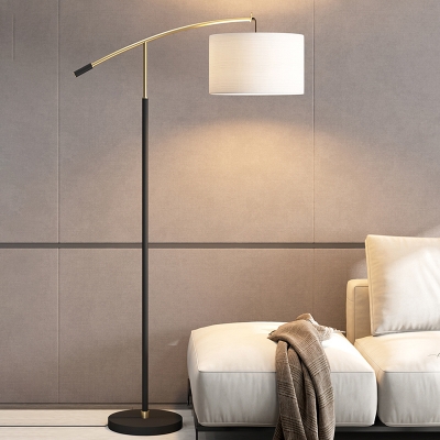 Single Head Sitting Room Floor Light Simple White Reading Floor Lamp with Drum Fabric Shade