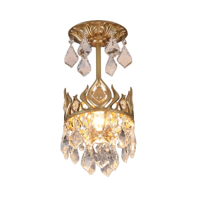 Teardrop Suspension Pendant Modern Clear Crystal 1 Light Dining Room Hanging Ceiling Light in Gold with Metal Crown