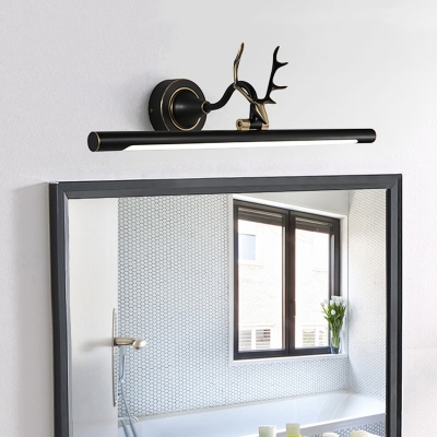 Tube Bathroom Wall Lighting Ideas Metallic LED Nordic Vanity Wall Light with Antler Deco in Black