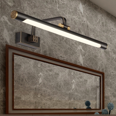 Tubular Metal Vanity Sconce Light Modernist LED Black Adjustable Wall Mounted Lamp with Curved Arm