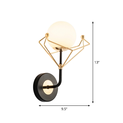 Vintage 1 Bulb Wall Mount Lamp Gold Spherical Wall Lighting Ideas with Milky Glass Shade in Warm/White Light