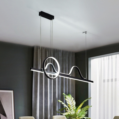 Wavy and Hoop Island Light Kit Modernity Metal LED Black Pendant Lighting for Bedroom
