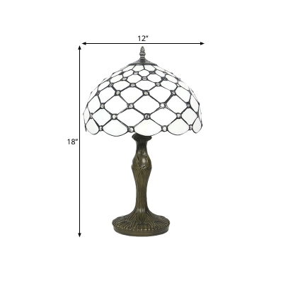 White Domed Nightstand Lighting Tiffany 1 Light Bronze Table Light with Beaded Pattern
