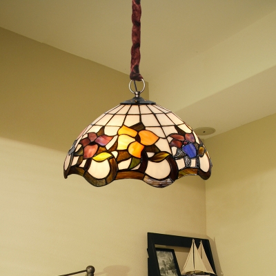 3 Lights Bowl Hanging Lighting Baroque White Hand Cut Glass Blossom Patterned Pendant Chandelier
