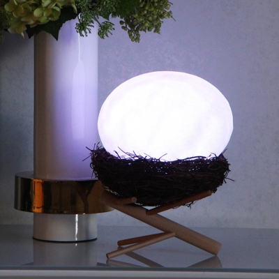 Bird Nest Bedside USB LED Night Light Plastic Modern Novelty Table Lamp with White Egg Lamp Shade