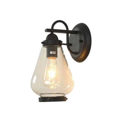 Black 1-Light Wall Sconce Light Factory Tapered Clear Glass Wall Lighting Ideas for Courtyard