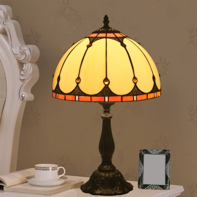Black Domed Night Light Mediterranean 1-Bulb Stained Glass Beaded Table Lighting for Bedroom