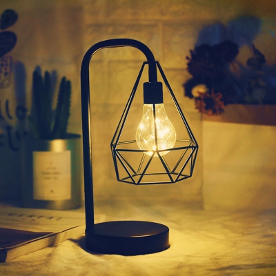 Black Gooseneck Table Lamp Modern Iron Usb Charging Led Nightstand Lamp With Diamond Globe Cage Beautifulhalo Com