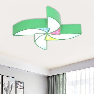 Cartoon LED Flush Mount Fixture Pink/Blue/Green Windmill Close to Ceiling Lighting with Acrylic Shade
