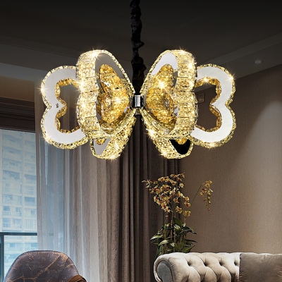 Chrome Loving Heart Pendant Chandelier Minimal Clear Crystal LED Hanging Ceiling Light in Warm/White Light