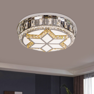 Chrome Six-Point Star Flush Light Modern Style Beveled Crystal LED Close to Ceiling Lamp in Warm/White Light