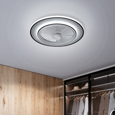 Circular Metallic Hanging Fan Light Simplicity LED Black Semi Mount Lighting, 23