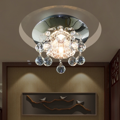 Circular Semi Flush Light Modernist Crystal Orbs LED Chrome Ceiling Mounted Fixture