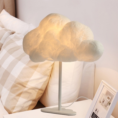 Cloud-Shaped Nightstand Lamp Kids Plastic 1 Light Bedside Table Lighting in White with Metal Base