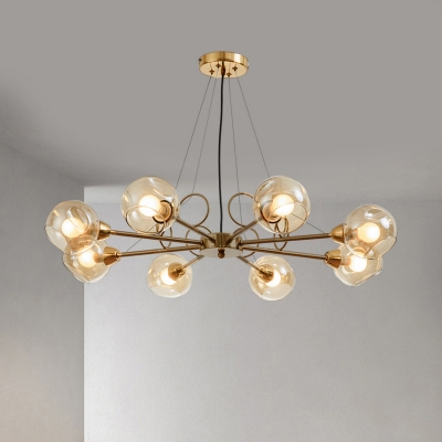 Cognac Glass Spherical Ceiling Lamp Vintage 3/6/8 Heads Pendant Chandelier in Gold, Warm/White Light