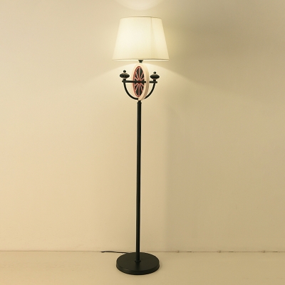 Contemporary 1 Light Standing Lamp Black Barrel Floor Lighting with Fabric Shade for Drawing Room