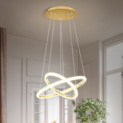 Crossed Ring Dining Room Chandelier Acrylic Minimalist LED Pendant Lighting in Gold, Warm/White Light