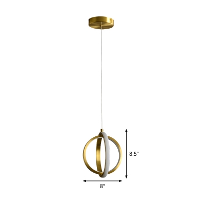 Crossed Rings Hanging Light Kit Simple Metallic LED Gold Down Mini Pendant for Bedside