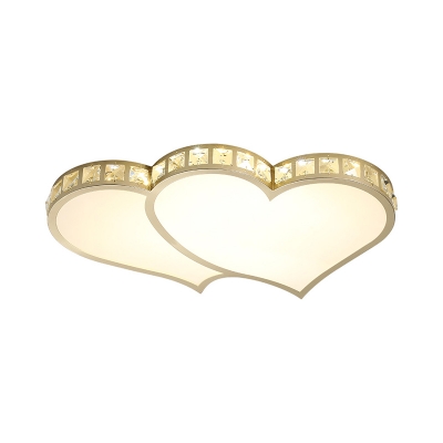 Crystal Loving Heart Flush Light Contemporary LED Gold Ceiling Lighting for Bedroom