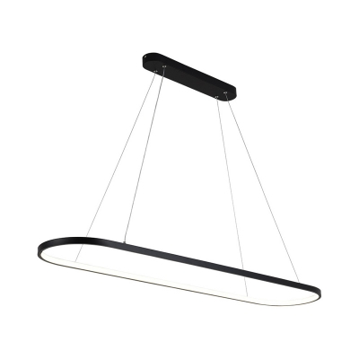 Dining Room LED Island Pendant Minimalist Black/White Hanging Lamp with Elongated Metal Frame