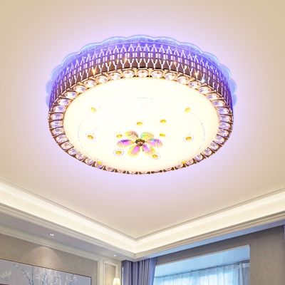 Domed Living Room Flush Mount Lamp Textured Glass LED Modern Ceiling Flush with Crystal Deco in Gold, Blue/Multi Color Light