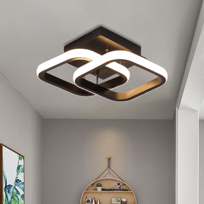 Double Round/Square Corridor Flush Light Aluminum Modern LED Semi Flush Ceiling Light in Black, Warm/White Light