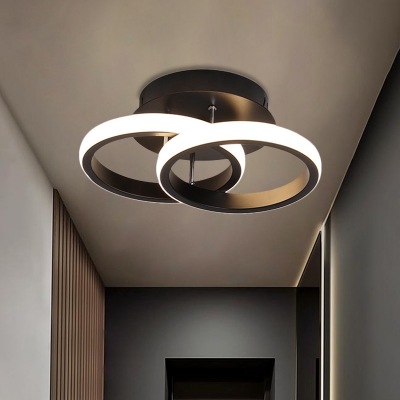 Double Round/Square Corridor Flush Light Aluminum Modern LED Semi Flush Ceiling Light in Black, Warm/White Light