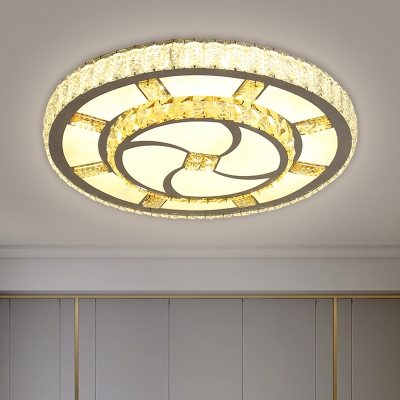 Faceted Crystal Circular Flush Lamp Minimalism Stainless-Steel LED Ceiling Mount Light Fixture