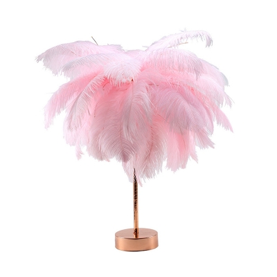 Feather Coconut Palms Table Light Modern Romantic Pink/White Battery USB LED Nightstand Lamp