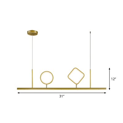 Geometric Multi-Light Pendant Simple Metal Dining Room LED Ceiling Hang Fixture in Gold, Warm/White Light