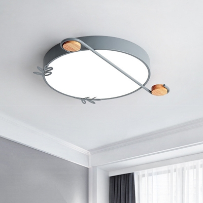 Iron Round Flush Light Fixture Modernist Black/Grey/White LED Ceiling Flush Mount for Bedroom, 16