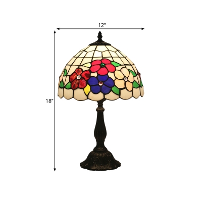 Lattice Bowl Nightstand Lamp Tiffany Stained Glass 1 Bulb Brass Floral Patterned Table Lighting for Bedroom